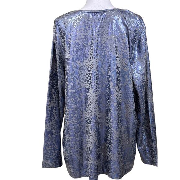 Chico's foil houndstooth top, slate gray, NWT, bold, glam casual, statement - Picture 3 of 7